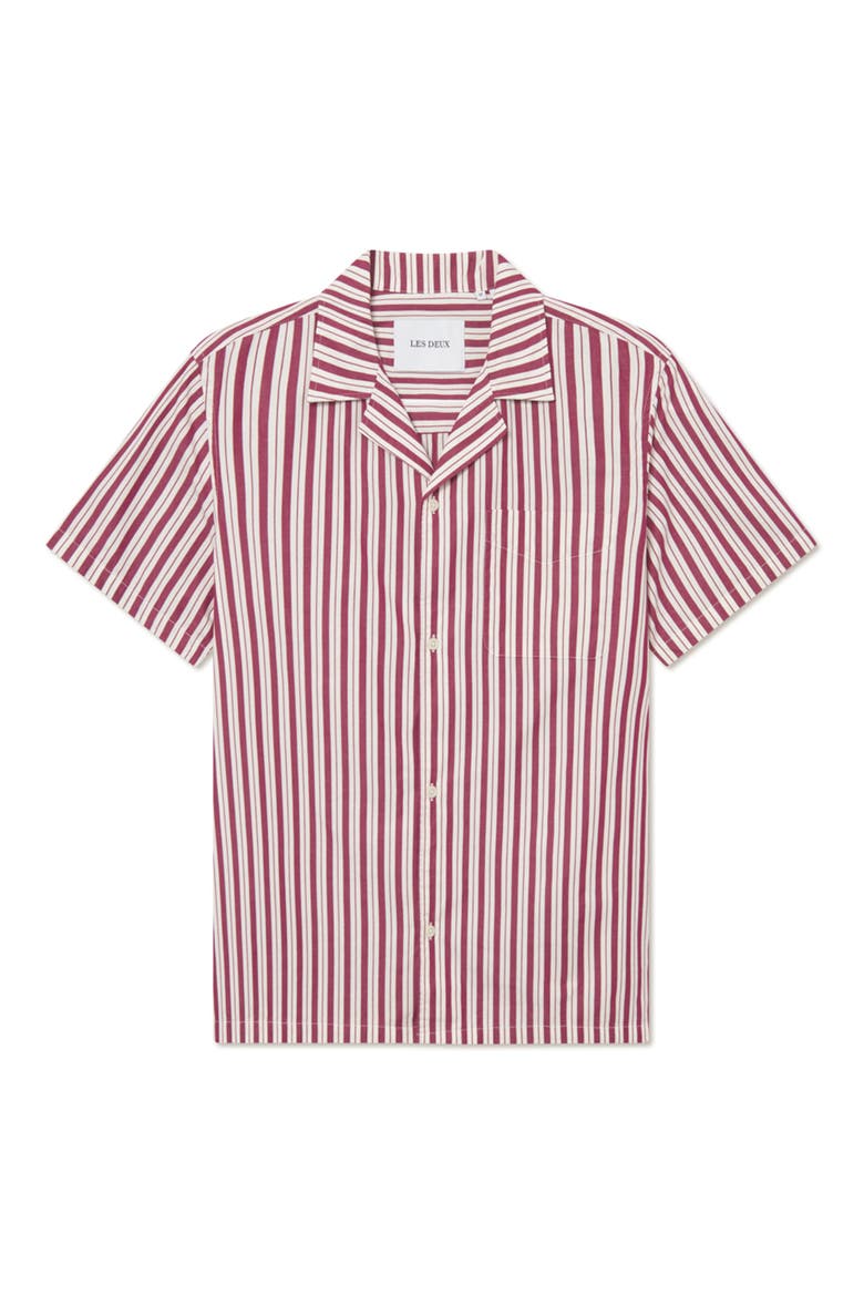 Klark Stripe Poplin Camp Shirt, Main, color, BEET RED/ WHITE