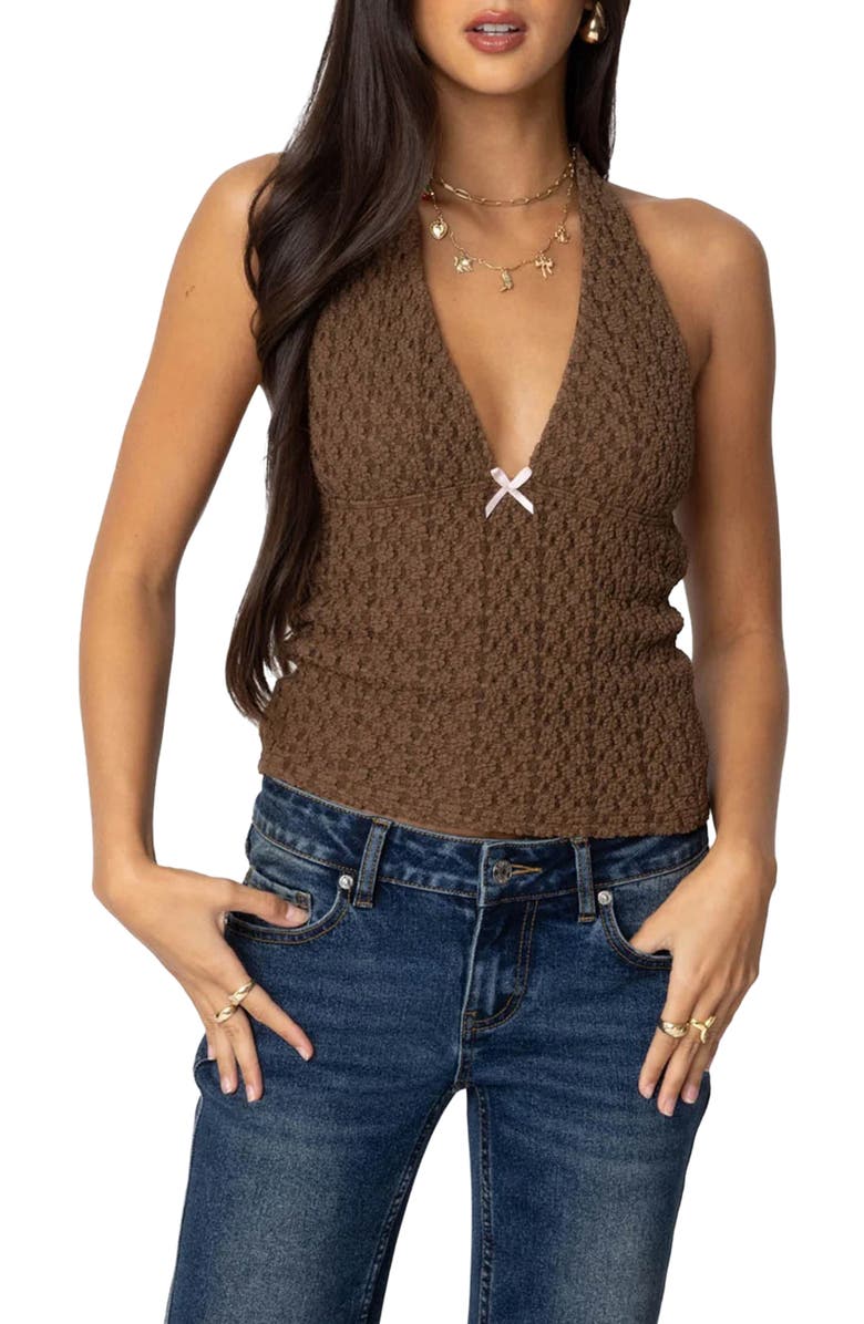 EDIKTED Willow Texture Halter Top, Main, color, Brown
