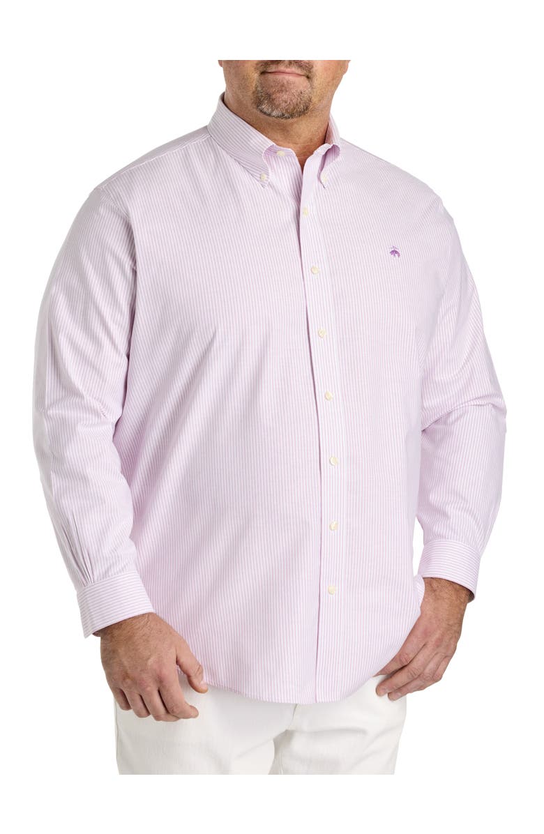 Brooks Brothers Big & Tall Non-Iron Striped Sport Shirt, Alternate, color, Bodacious Pink
