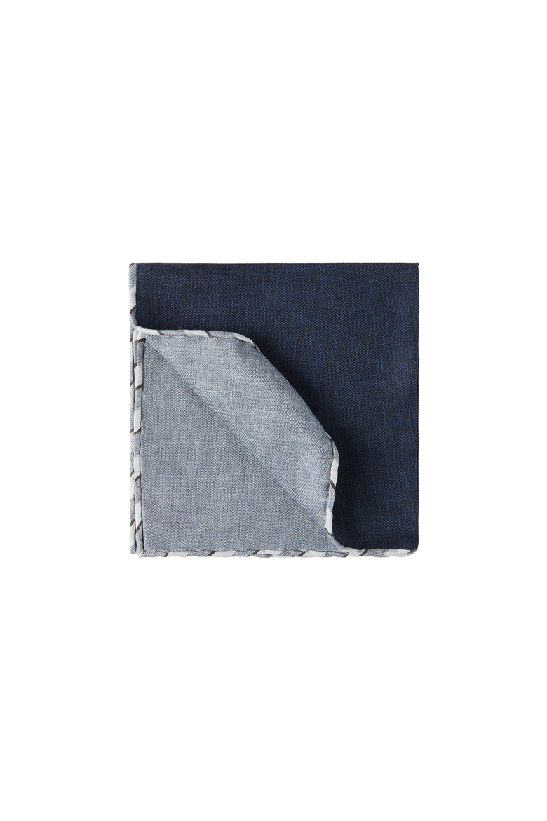 Silk pocket square with striped border, Alternate, color, Navy Blue
