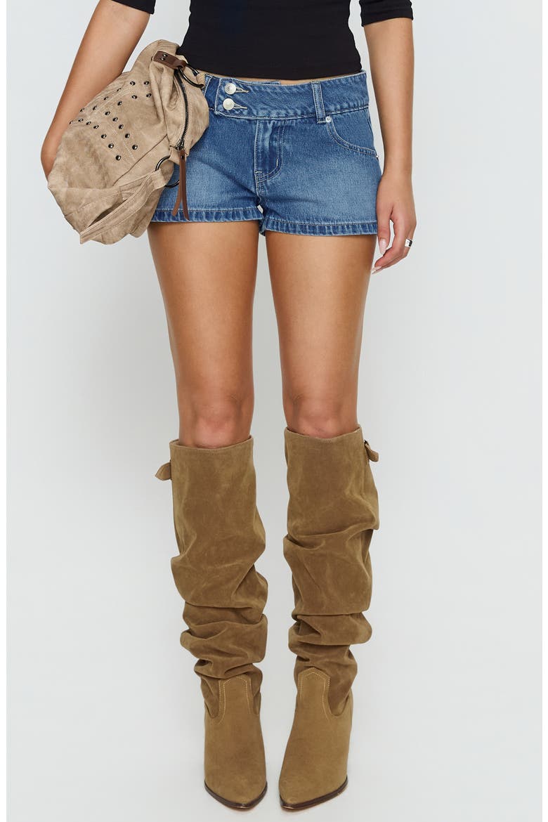 Cruiza Low Rise Denim Micro Shorts, Main, color, MID BLUE WASH