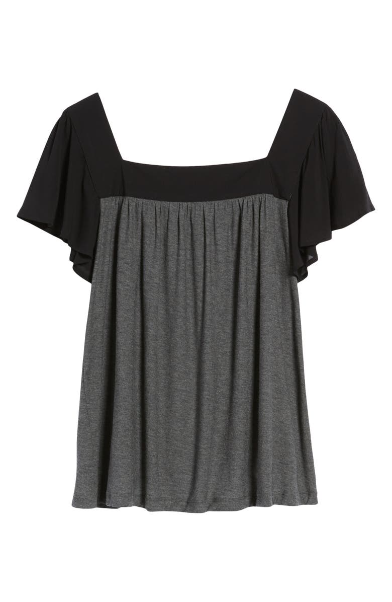 Vince Camuto Ruffle Sleeve Mix Media Cotton Blend Blouse, Alternate, color,