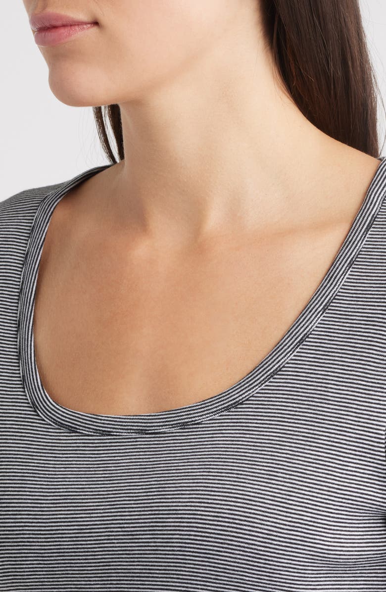 Madewell Stripe Puff Sleeve Scoop Neck T-Shirt, Alternate, color, B/ W Skinny Stripe
