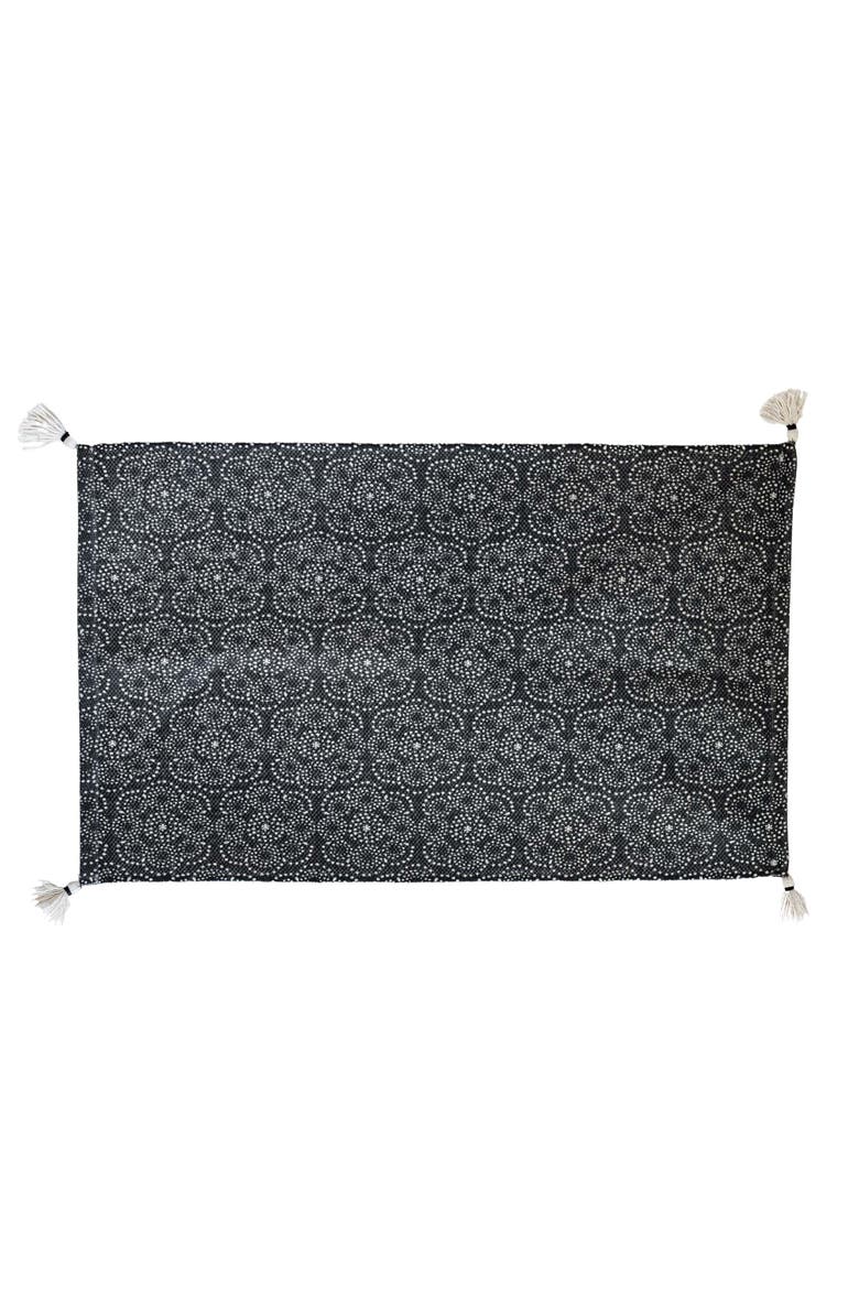2'x3' Boho Black Abstract Floral Geometric Tassel Rug, Main, color, Black