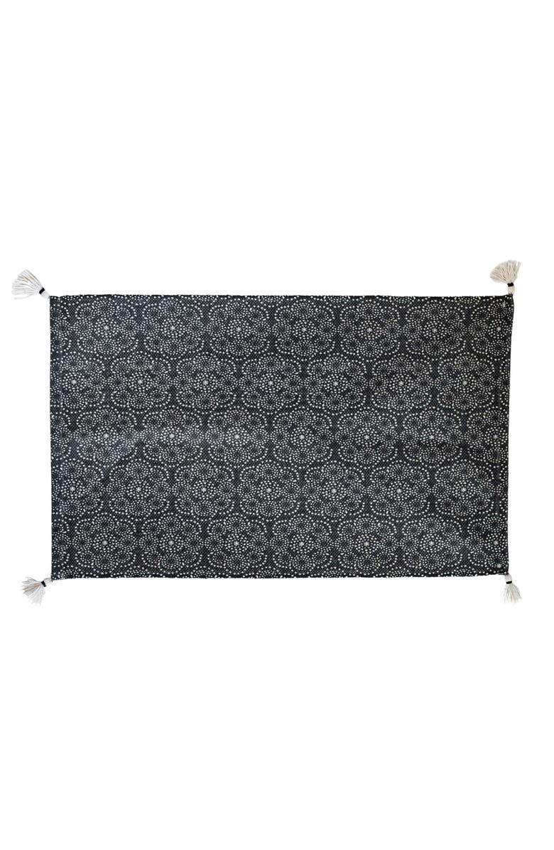 Foreside Home and Garden 2'x3' Boho Black Abstract Floral Geometric Tassel Rug, Main, color, Black
