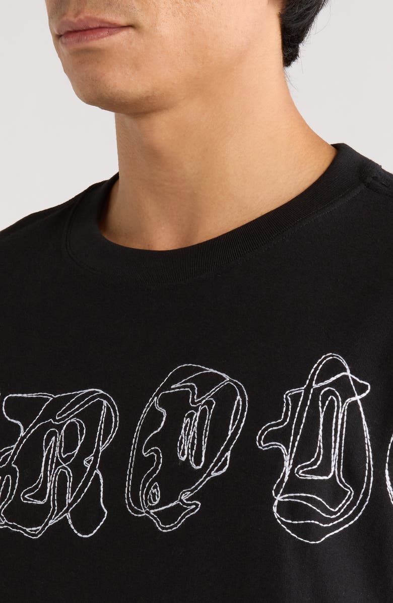 PURPLE BRAND Embroidered Logo Textured Jersey T-Shirt, Alternate, color, Black