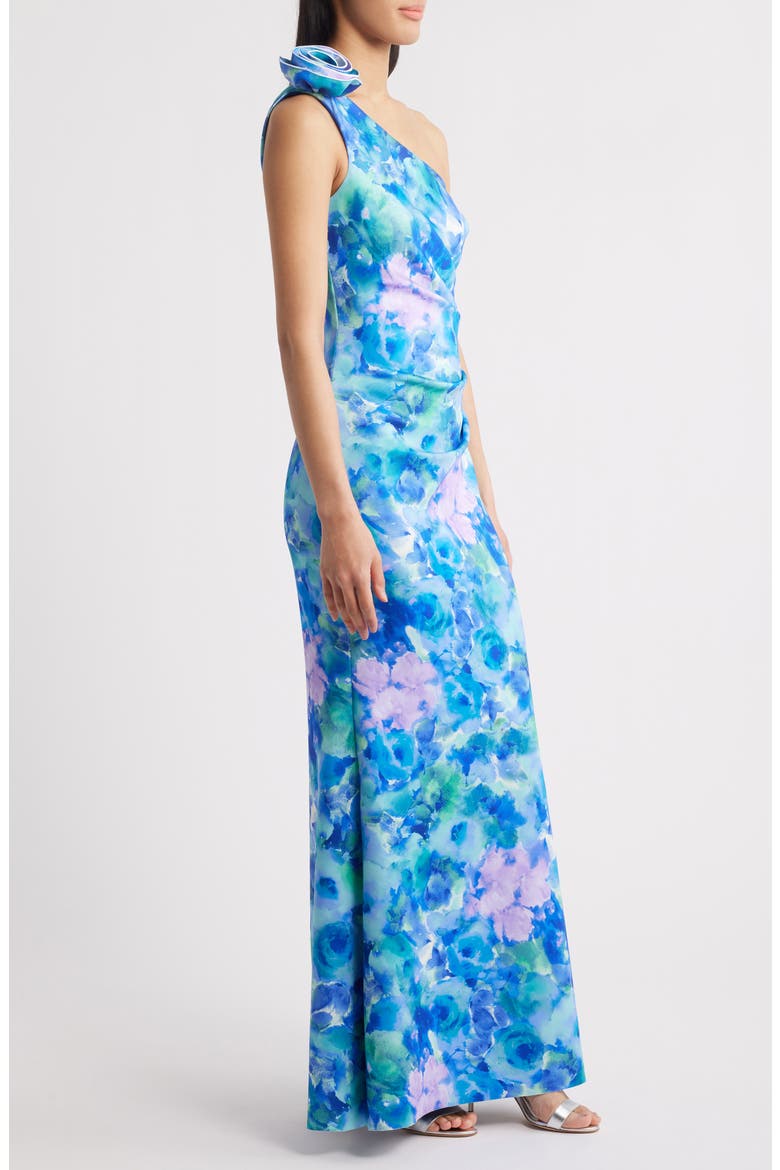 eliza sleeveless formal mermaid dress J Floral One-Shoulder Evening (Women) model is wearing a