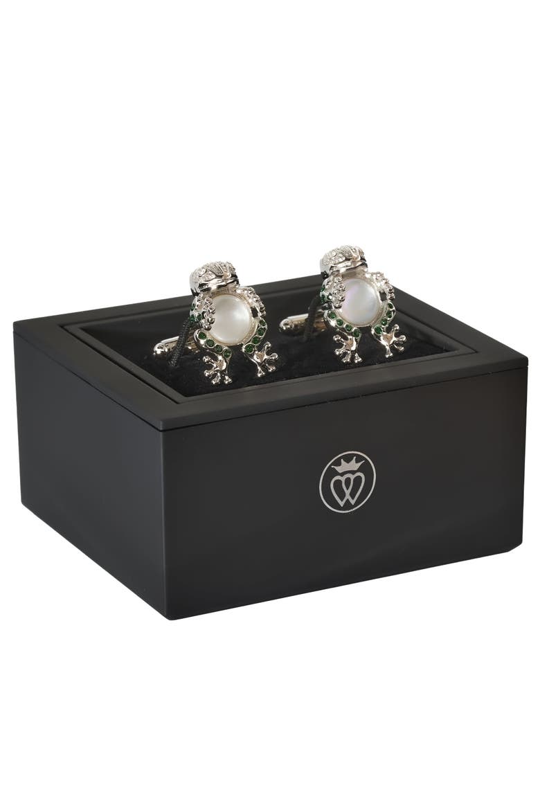 Crystal Frog Prince Cufflinks, Alternate, color, Green