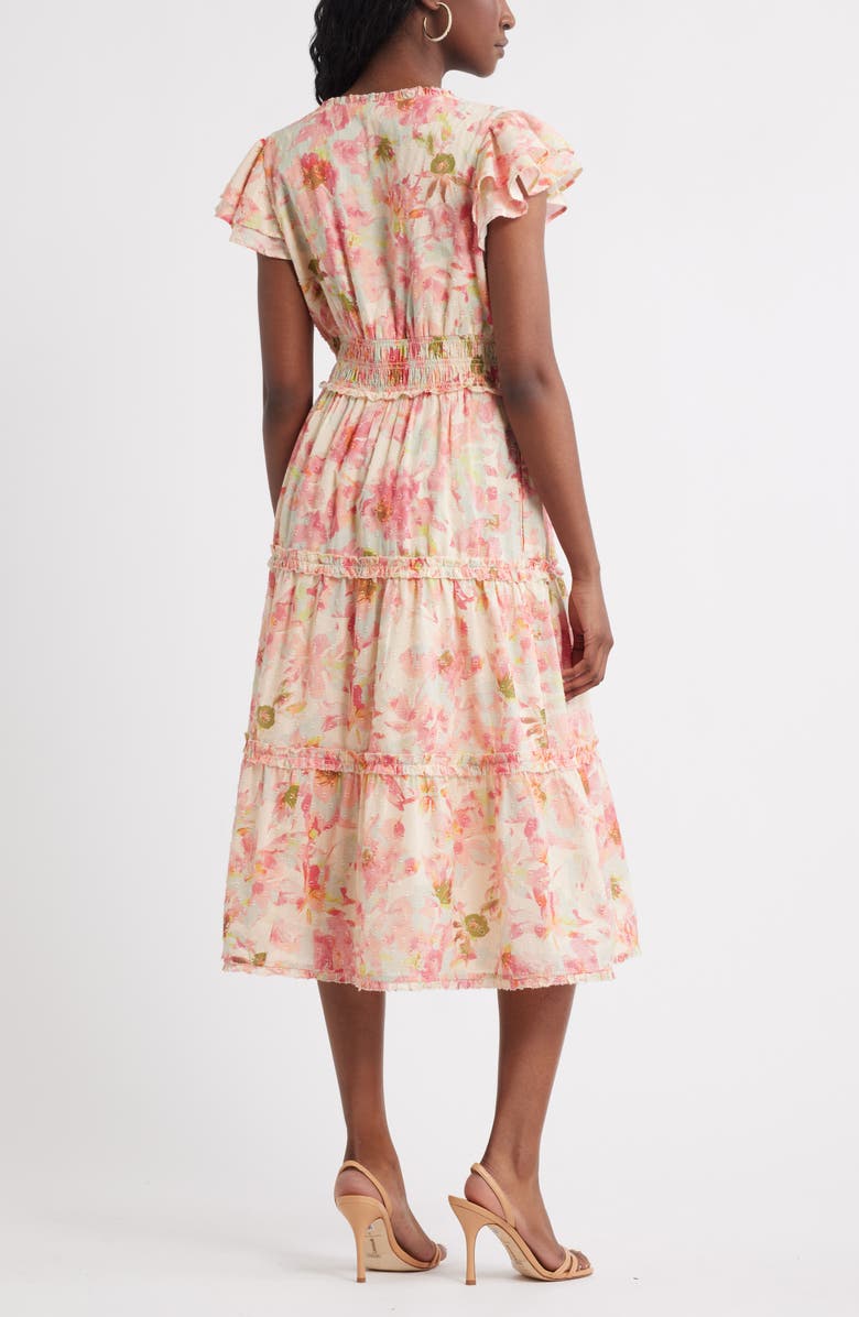 Chelsea28 Flutter Sleeve Tiered Cotton Midi Sundress, Alternate, color, Pink- Ivory Gia Floral