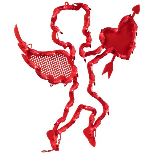 Northlight 17" Lighted Cupid With Heart Valentine's Day Window Silhouette Decoration In Red