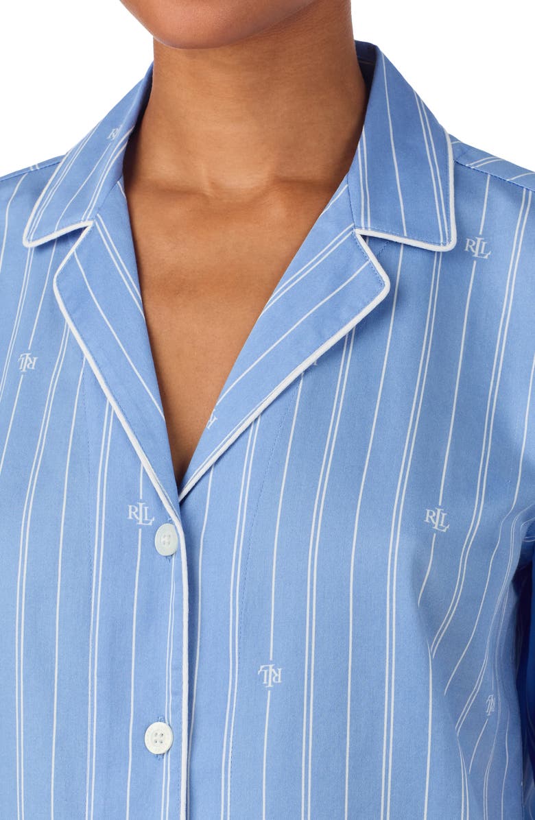 Lauren Ralph Lauren Stripe Cotton Blend Short Pajamas, Alternate, color, Blue Print