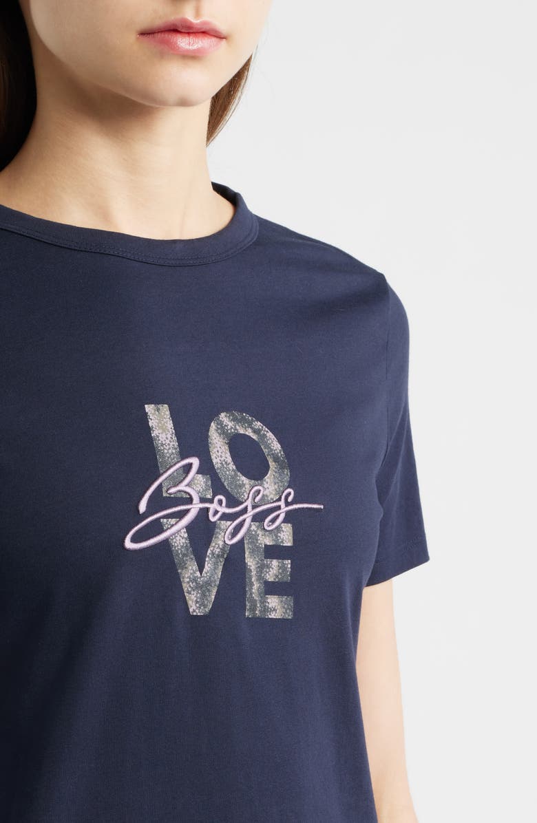 BOSS Orange Logo Embroidered Cotton Graphic T-Shirt, Alternate, color, Dark Blue