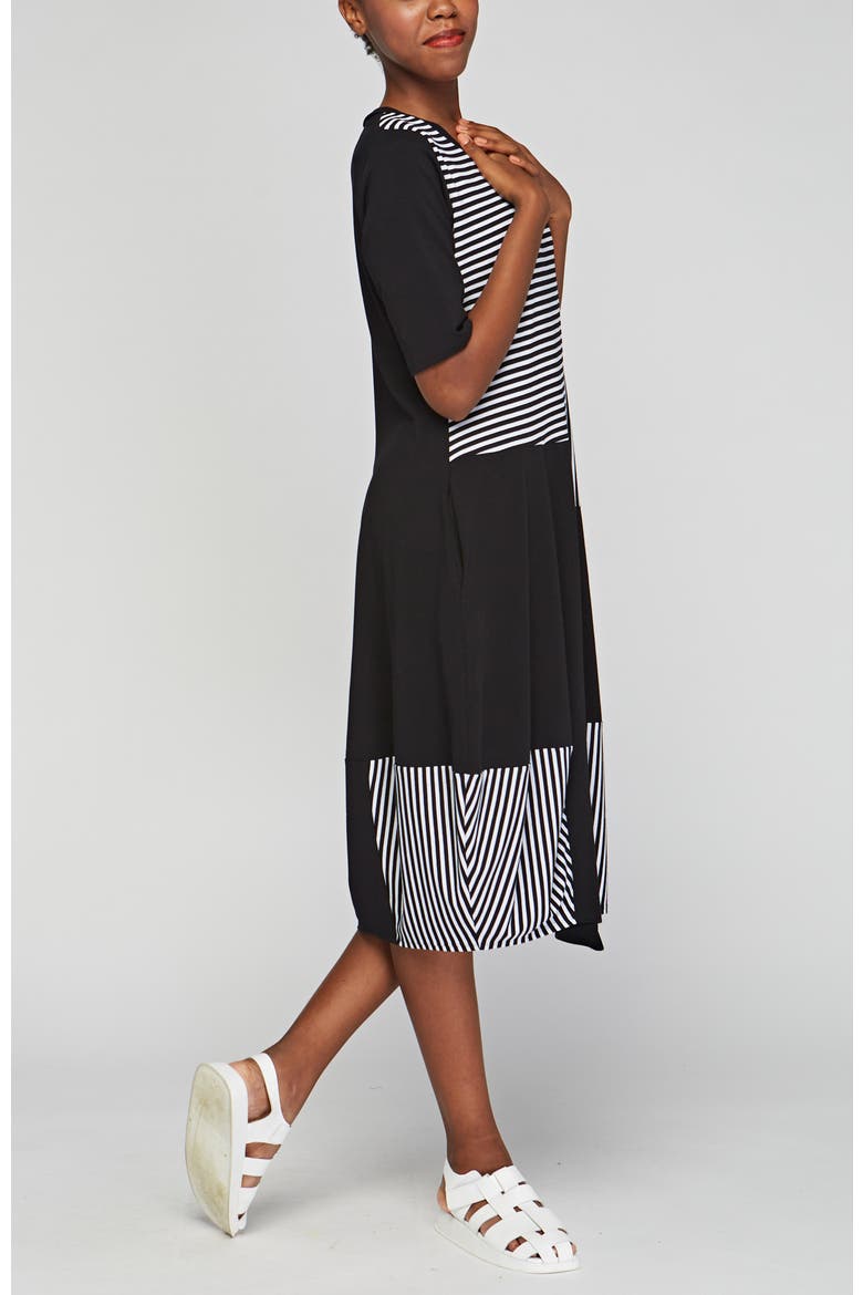 Clarion Striped Viscose Jersey Dress, Alternate, color, Black Striped