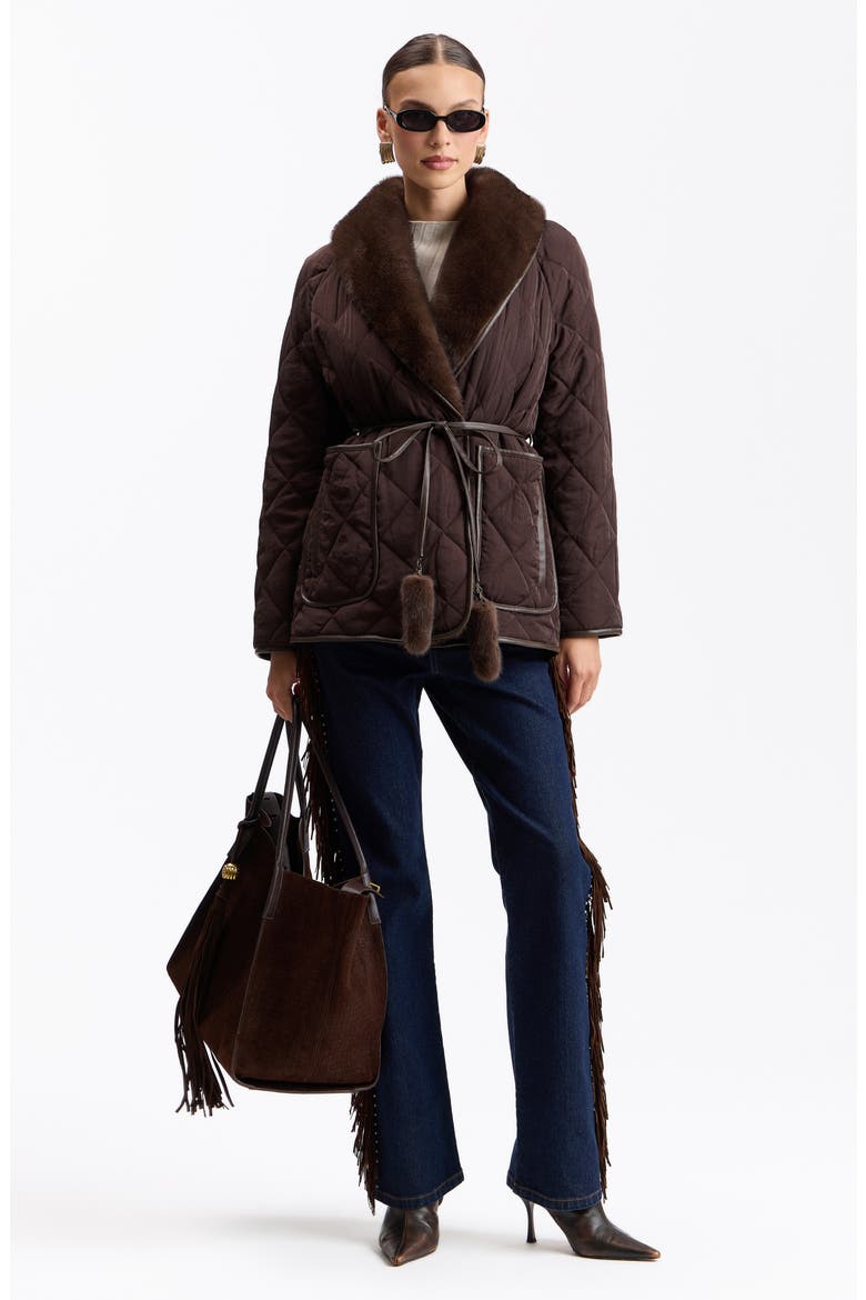 Faux Fur Trim Quilted Jacket, Alternate, color, HICKORY