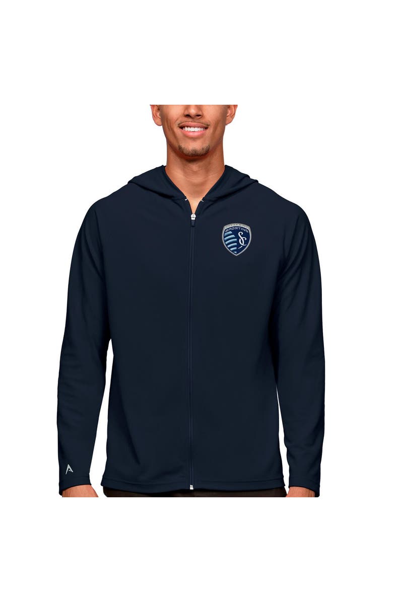 ANTIGUA Men's Antigua Navy Sporting Kansas City Primary Team Logo Legacy Full-Zip Hoodie, Main, color,