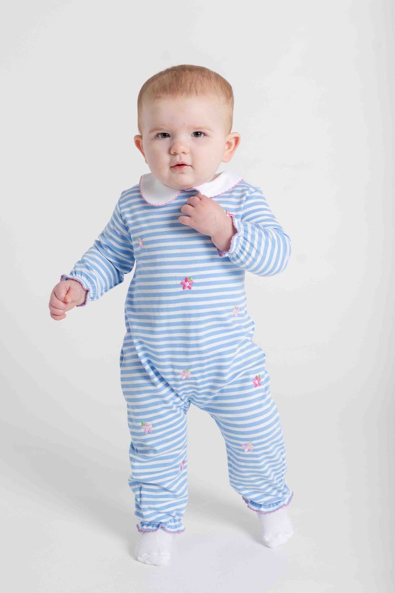Stripe Knit Longall With Embroidered Flowers, Alternate, color, Light Blue, White, Pink