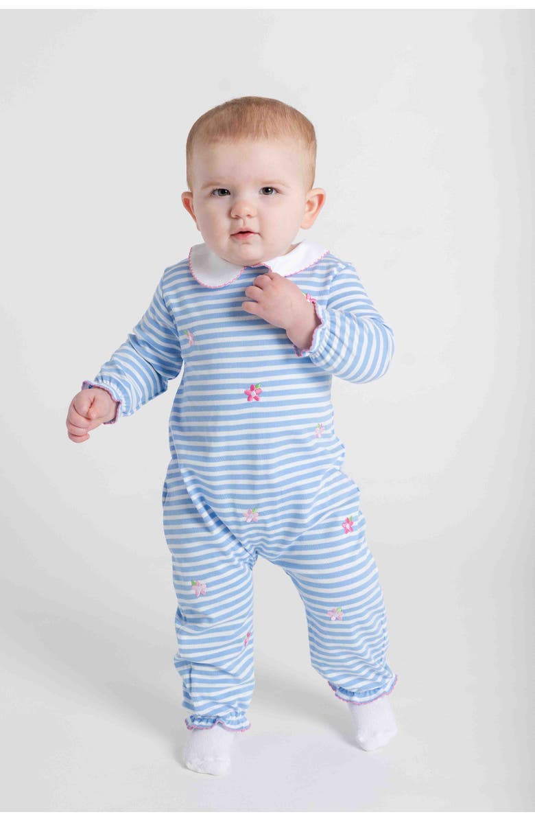 Florence Eiseman Stripe Knit Longall With Embroidered Flowers, Alternate, color, Light Blue, White, Pink