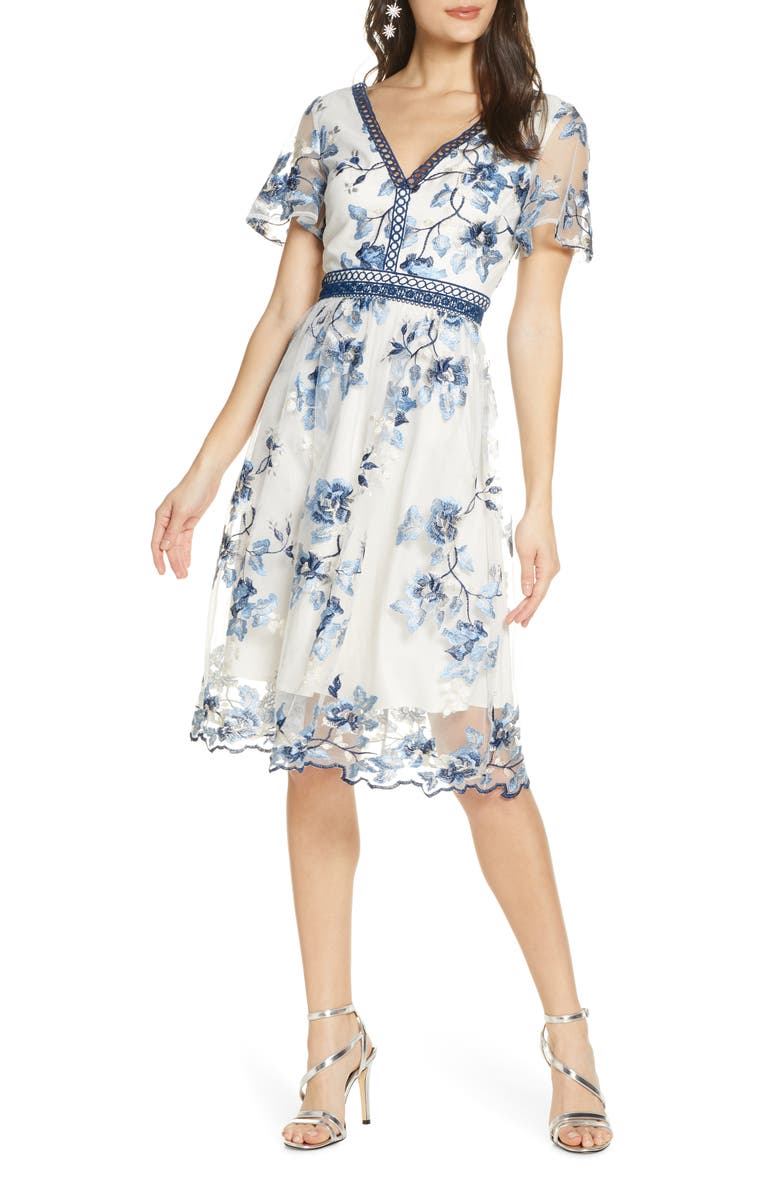 Chi Chi London Ashlee Embroidered Mesh Cocktail Dress, Main, color,