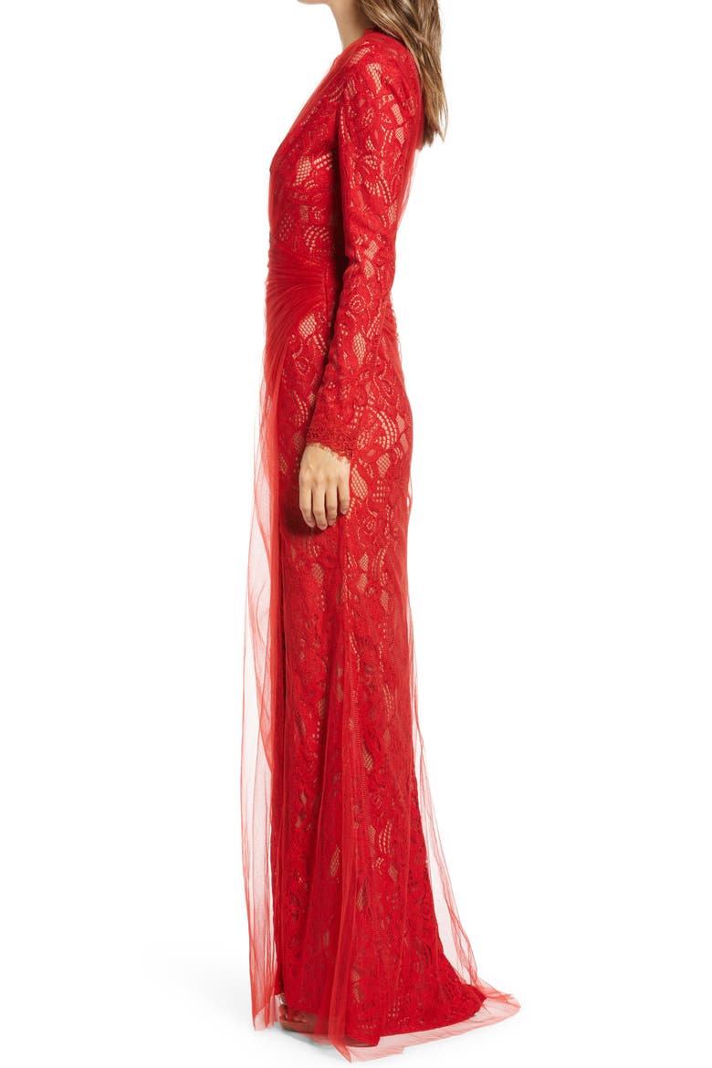 Long Sleeve Lace & Tulle Body-Con Gown, Alternate, color, RED ROCK