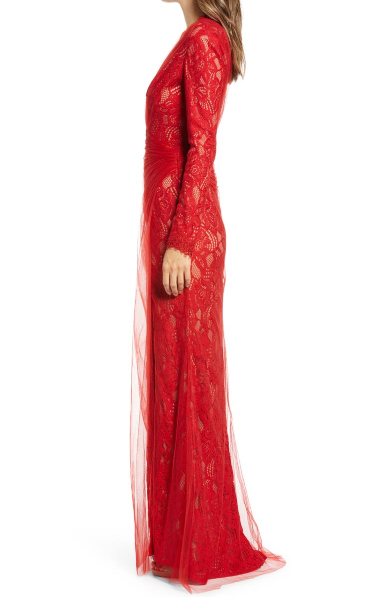 Tadashi Shoji Long Sleeve Lace & Tulle Body-Con Gown, Alternate, color, 