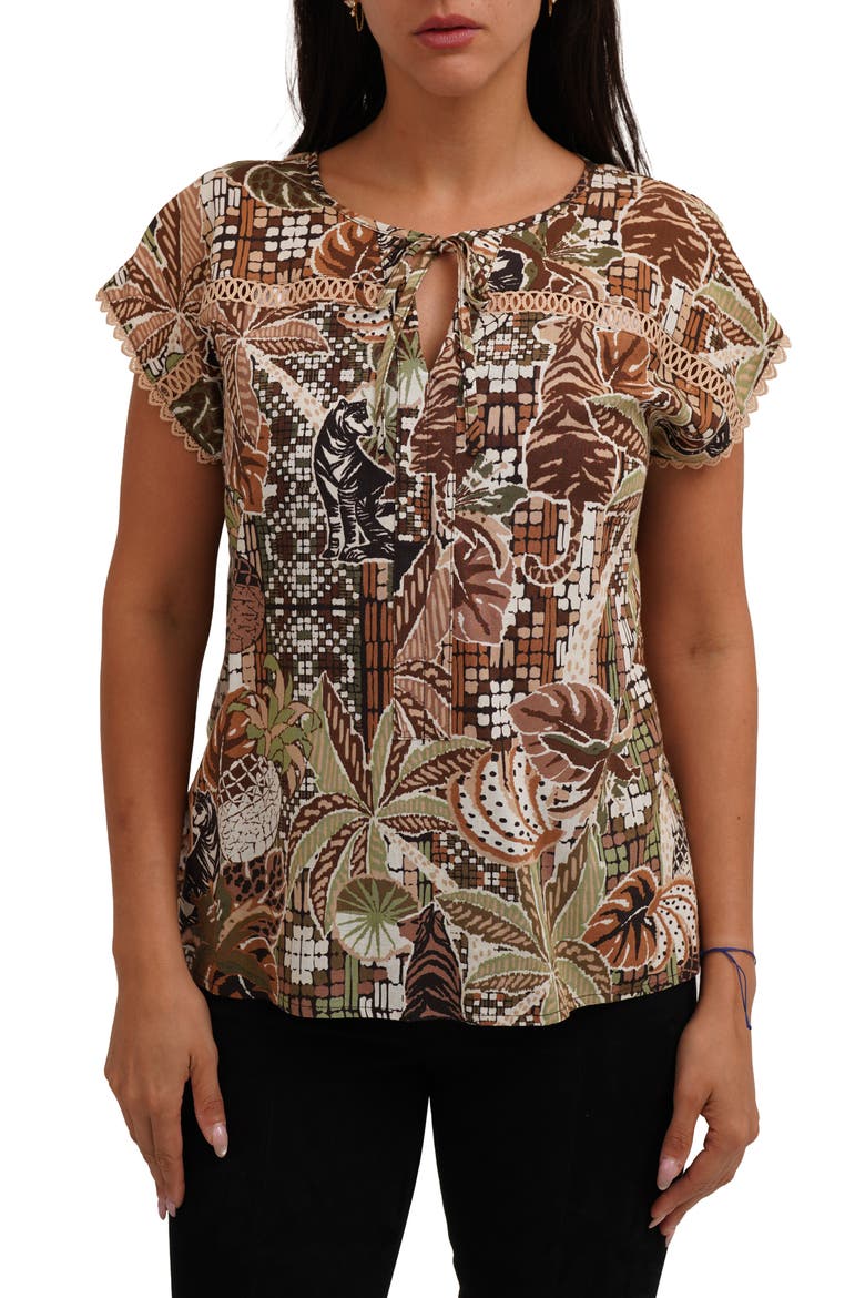 Tie Keyhole Cap Sleeve Top, Main, color, RIO NEUTRAL