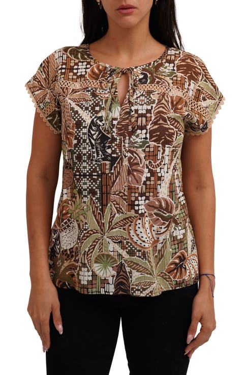 Tie Keyhole Cap Sleeve Top (Plus)