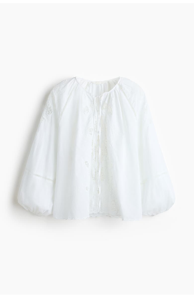 H&M Broderie Anglaise Cotton Blouse, Main, color, White