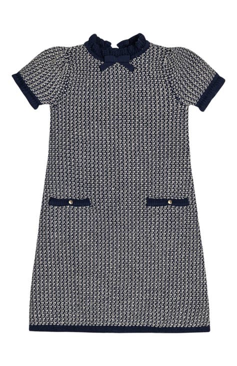 Navy blue swing long wool dress 5535