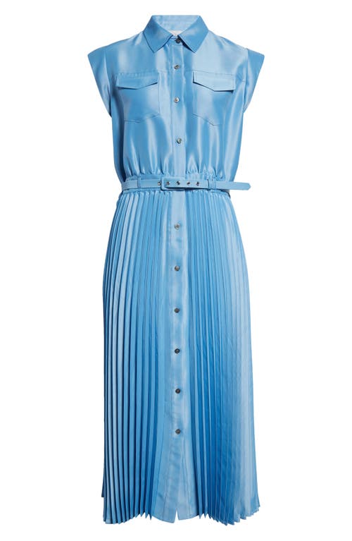 Elie Tahari The Natalyia Pleated Shimmer Midi Shirtdress In Fountain Blue