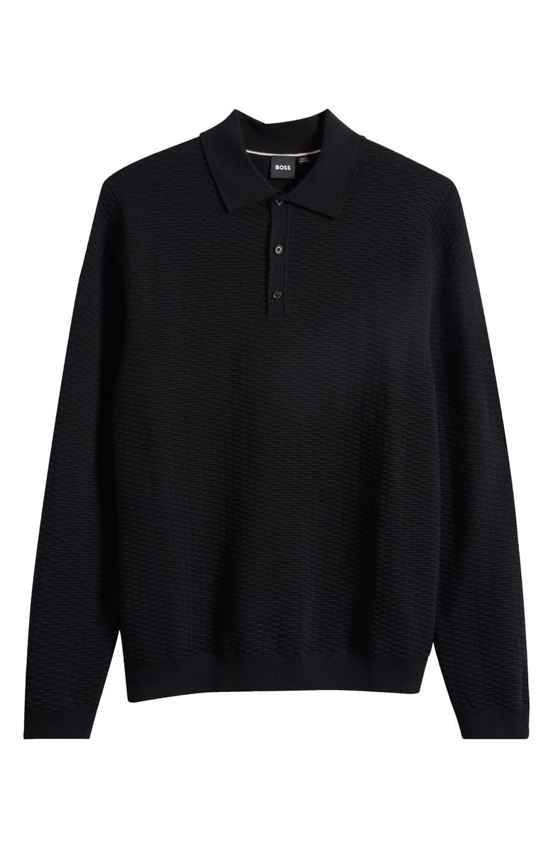 BOSS Diluigi Long Sleeve Virgin Wool Blend Polo Sweater, Main, color, Black