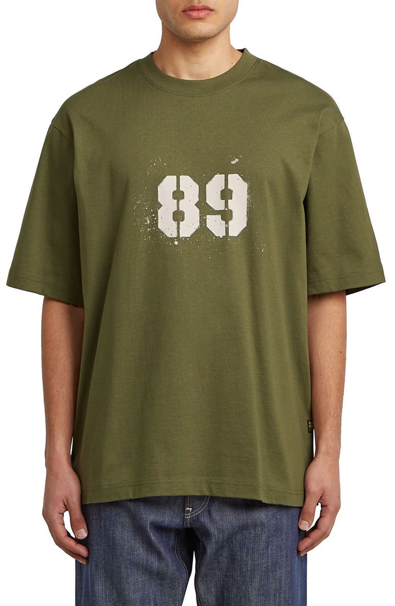G-STAR Sprayed 89 Boxy Organic Cotton Graphic T-Shirt, Main, color, Shadow Olive