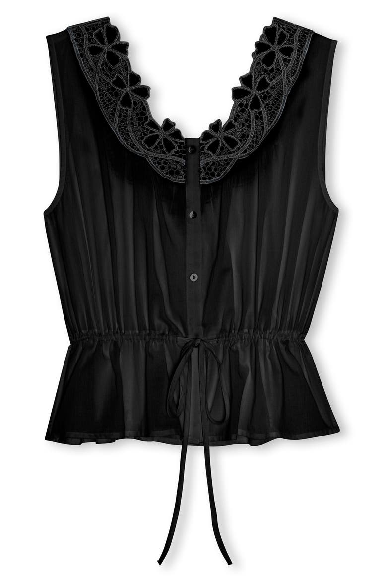 Leilani Peplum Cotton Button-Up Top, Alternate, color, BLACK