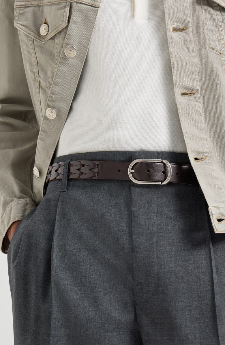 Brunello Cucinelli Braided leather belt, Alternate, color, Rust Brown