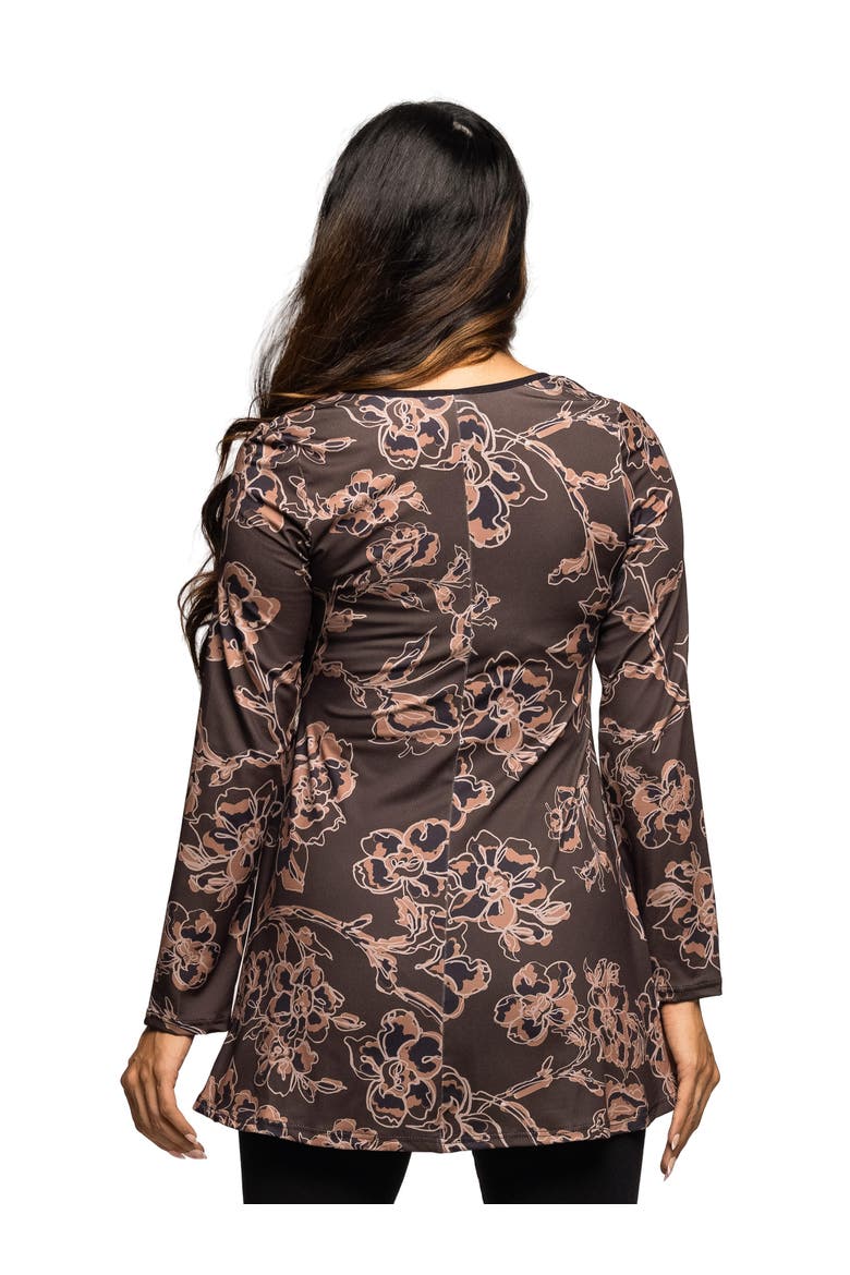 Floral Print Long Sleeve Tunic Top, Alternate, color, Brown Multi