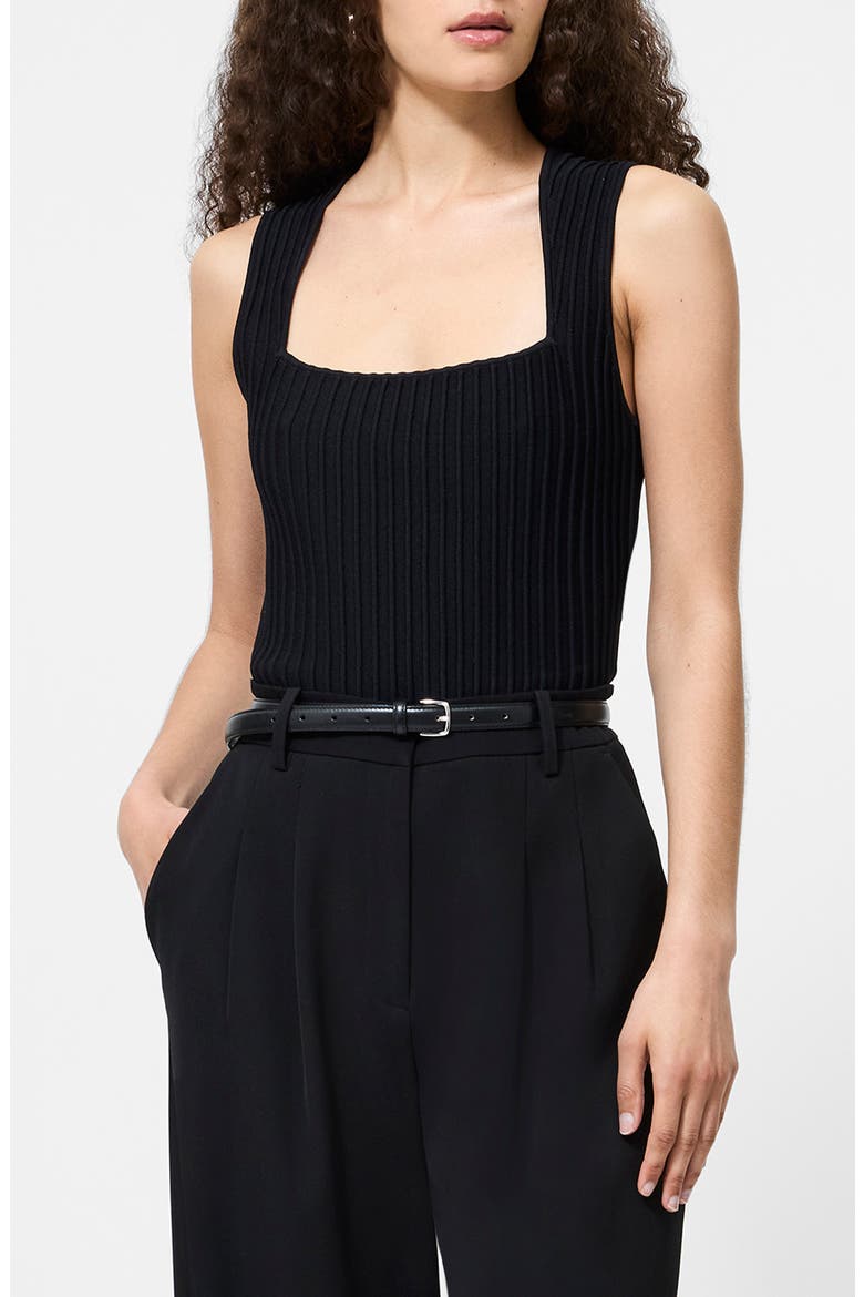 Ottoman Crinkle Sleeveless Top, Main, color, BLACK