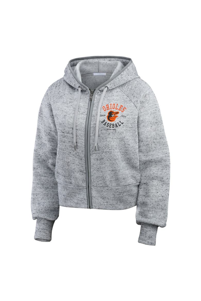 Women's WEAR by Erin Andrews  Heather Gray Baltimore Orioles Speckled Fleece Cropped Full-Zip Hoodie, Alternate, color, Heather Gray