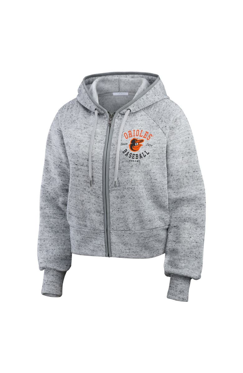 WEAR by Erin Andrews Women's WEAR by Erin Andrews Heather Gray Baltimore Orioles Speckled Fleece Cropped Full-Zip Hoodie, Alternate, color,