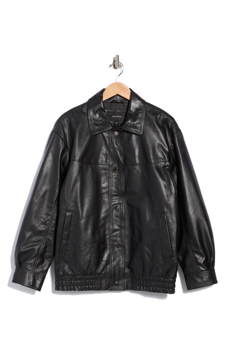 Oversized Leather Bomber Jacket, Alternate, color, BLACK