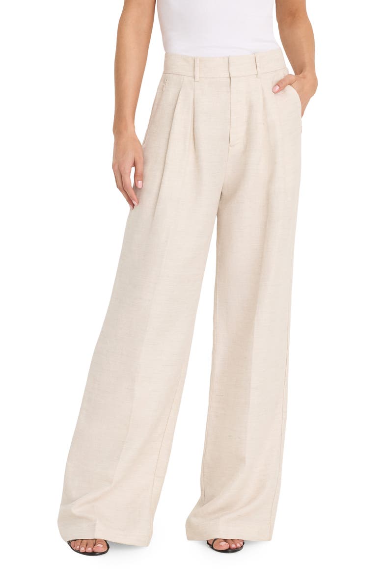 Good American Pleated Tencel<sup>™</sup> & Linen Trousers, Main, color, Oat