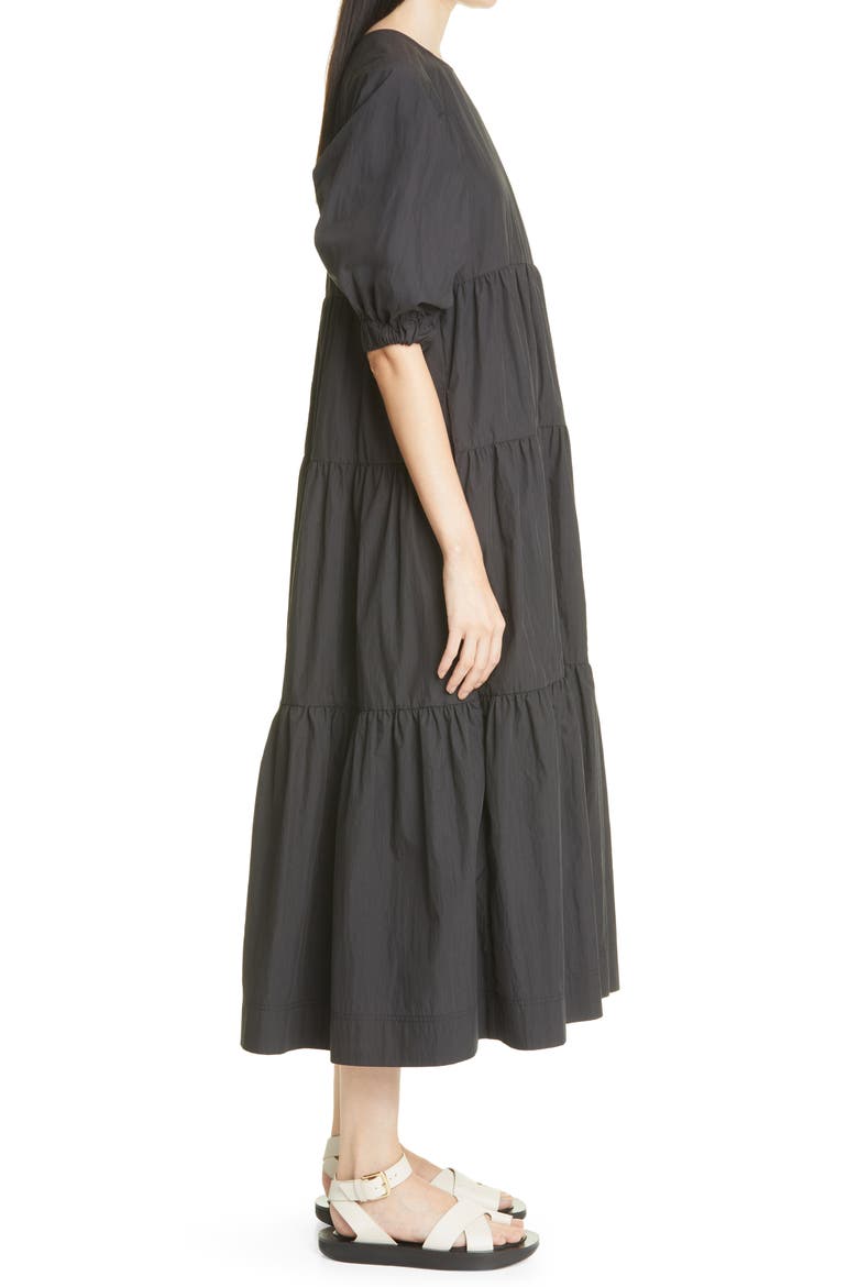 Tiered Bubble Sleeve Midi Dress, Alternate, color, 001 BLACK