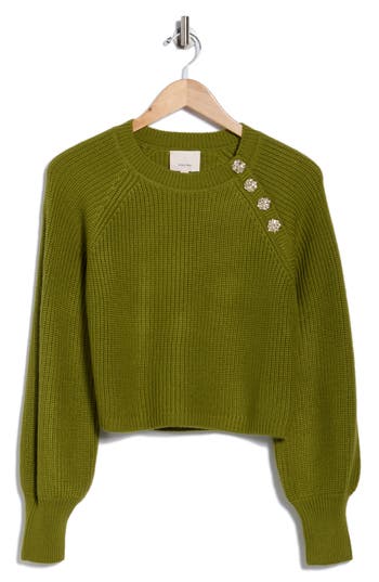 Cinq À Sept Keren Button Shoulder Sweater In Green