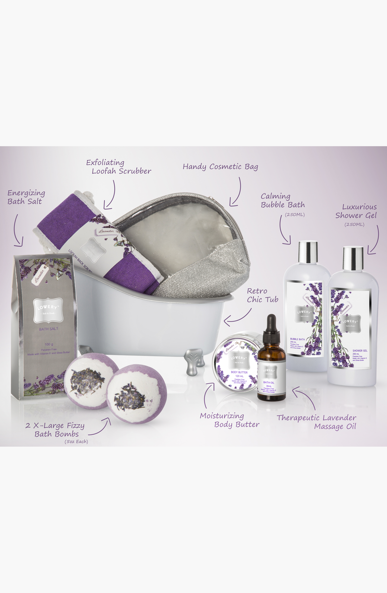 Lovery Lavender and Jasmine XL Bath Bombs Gift Basket Set, Alternate, color, Lavender