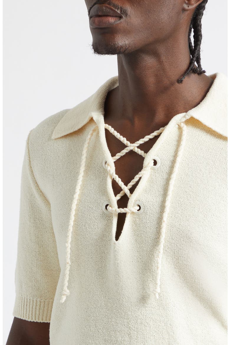Serafino Lace-Up Cotton Blend Polo Sweater, Alternate, color, A3791 BEIGE