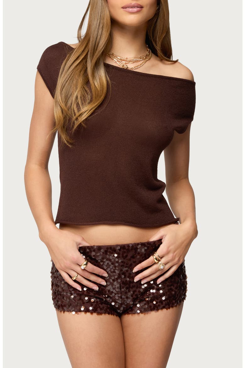 Holly Glitter Off the Shoulder Top, Main, color, DARK-BROWN