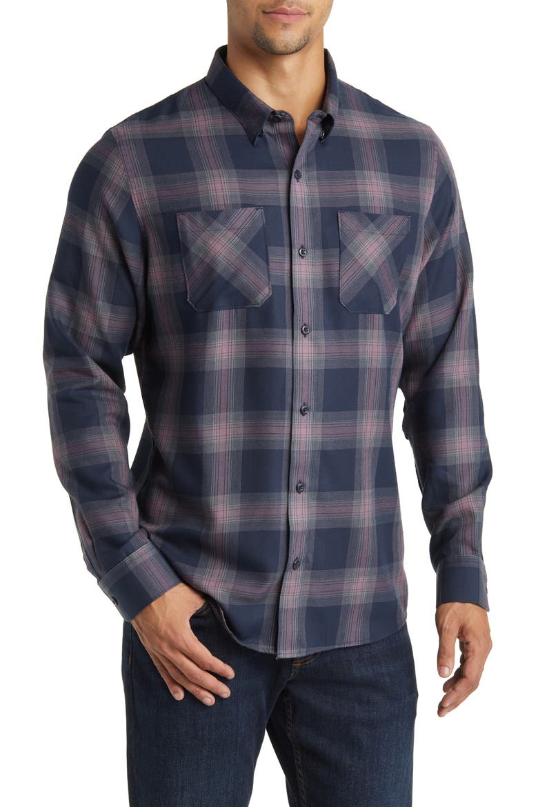 Cloud Plaid Flannel Button-Up Shirt, Main, color, TOTAL ECLIPSE/ FLINT