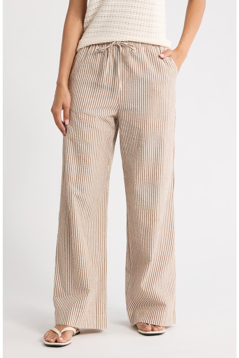 Josie Stripe Seersucker Drawstring Pants, Main, color, MOCHA STRIPE