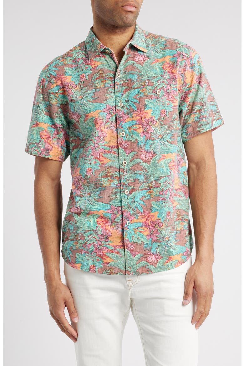 Playa Blanca Paisley Button-Up Shirt, Main, color, DARK TERRA COTTA