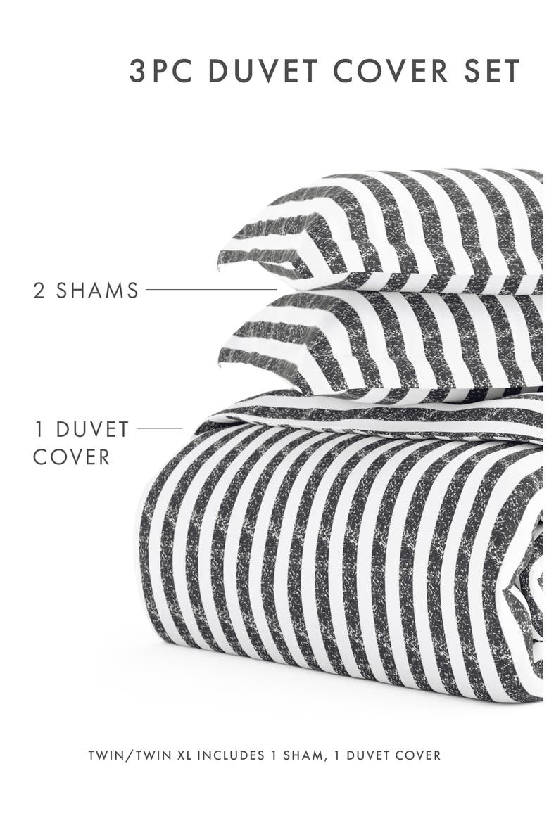 Premium Ultra Soft 3-Piece Puffed Rugged Stripes Duvet Cover Set, Alternate, color, GRAY