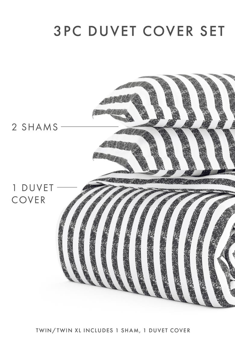 HOMESPUN Premium Ultra Soft 3-Piece Puffed Rugged Stripes Duvet Cover Set, Alternate, color, Gray