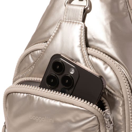 Baggallini Central Park Sling Bag In Platinum Ecopuff
